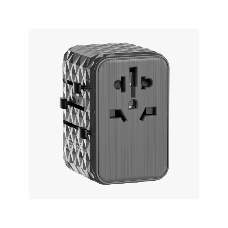 Powerology Universal Multi-Port Travel Adapter PD 65W ( 3X Type-C / 2X USB-A Ports ) - Grey