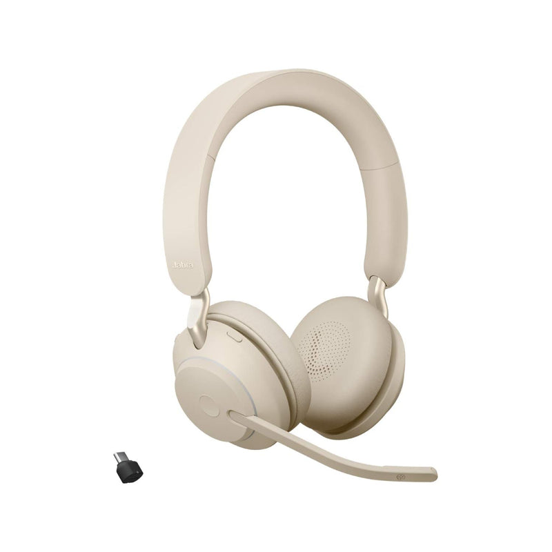 Jabra Evolve 2 65, Stereo, Wireless Bluetooth Headset for Calls and Music, 37 Hours of Battery Life - Beige