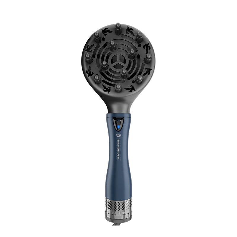 Rush Brush 4 in 1 hair styler, 4 Styling Heads For Different Hairstyles, 3 Heat/2 Speed Settings 1200 Watt - Navy Blue