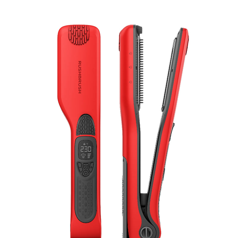 Rush Brush X5 Pro Hair Straightener, 250W Steamer Nano Titanium with Auto shutoff, Fast Heat Up - Red