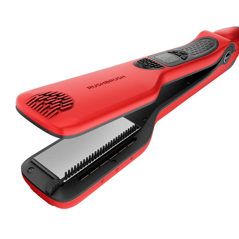 Rush Brush X5 Pro Hair Straightener, 250W Steamer Nano Titanium with Auto shutoff, Fast Heat Up - Red