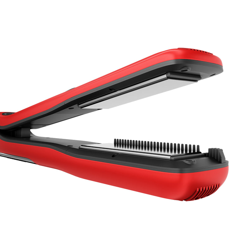 Rush Brush X5 Pro Hair Straightener, 250W Steamer Nano Titanium with Auto shutoff, Fast Heat Up - Red