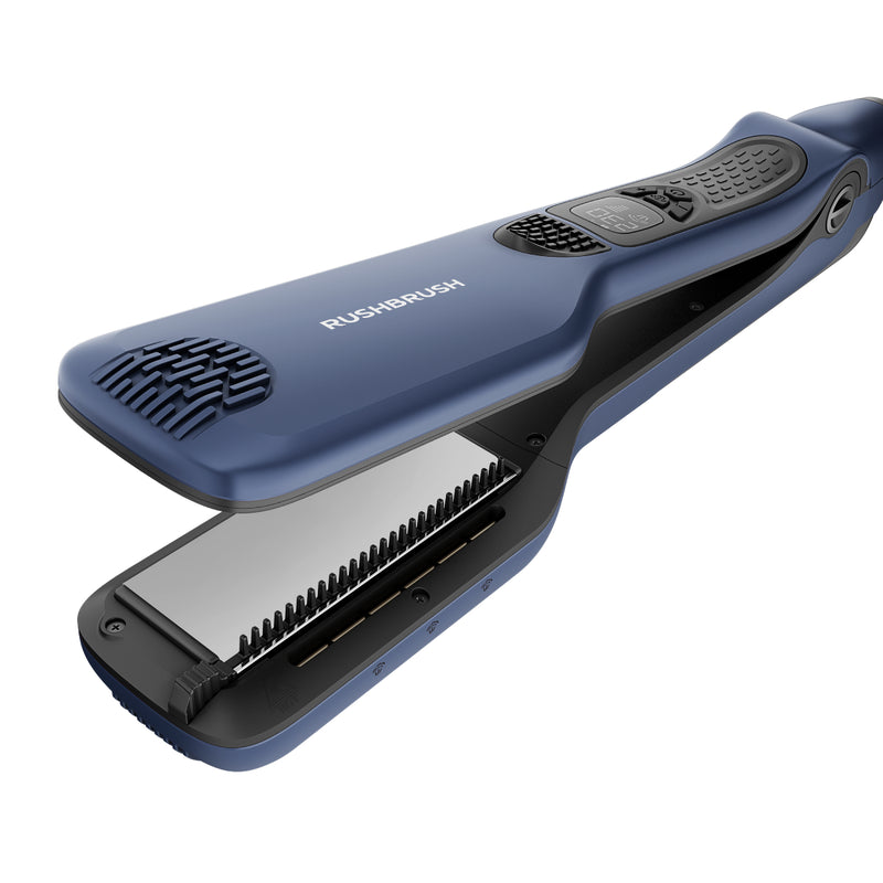 Rush Brush X5 Pro Hair Straightener, 250W Steamer Nano Titanium with Auto shutoff, Fast Heat Up - Navy Blue