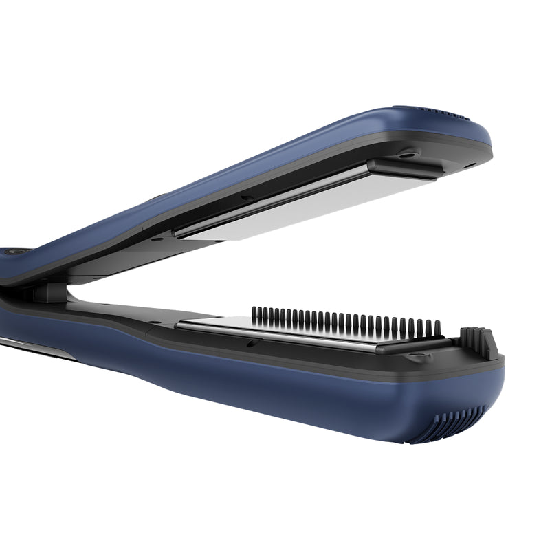 Rush Brush X5 Pro Hair Straightener, 250W Steamer Nano Titanium with Auto shutoff, Fast Heat Up - Navy Blue