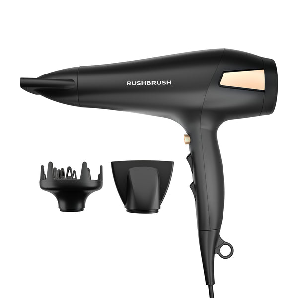 Rush Brush D2 Pro Hair Dryer, 3 heat and 2 speed settings, removable air filter, 2500 Watt - Black