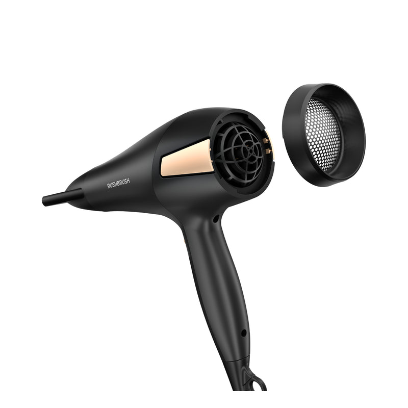 Rush Brush D2 Pro Hair Dryer, 3 heat and 2 speed settings, removable air filter, 2500 Watt - Black