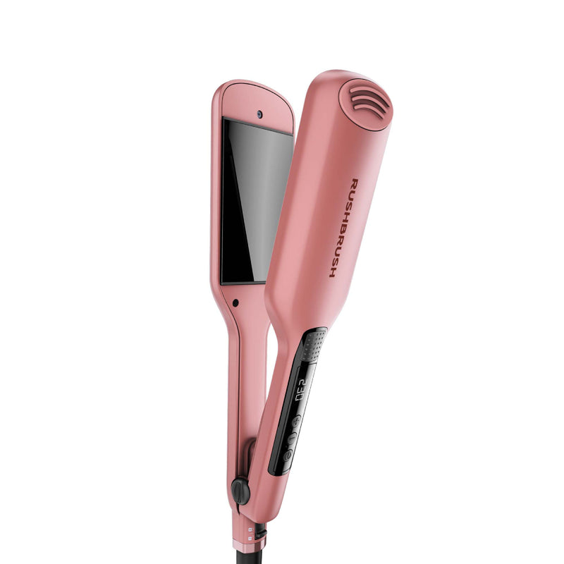 Rush Brush X1 Wide Hair Straightener, PTC Heater For Fast Heat Up,  Automatic Lock, Automatic Shut-Off - Rose Gold