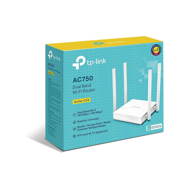 TP-LINK AC750 Dual Band Wi-Fi Router Archer C24, High-Speed Wi-Fi - White