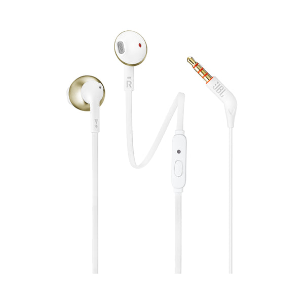 JBL T205 In Ear Wired Earphones With Microphone - White/Gold (CGD)