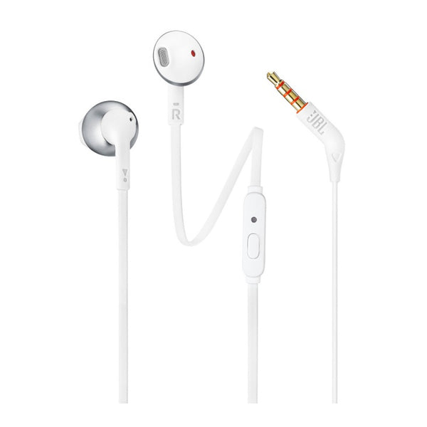 JBL T205 In Ear Wired Earphones With Microphone - White/Silver