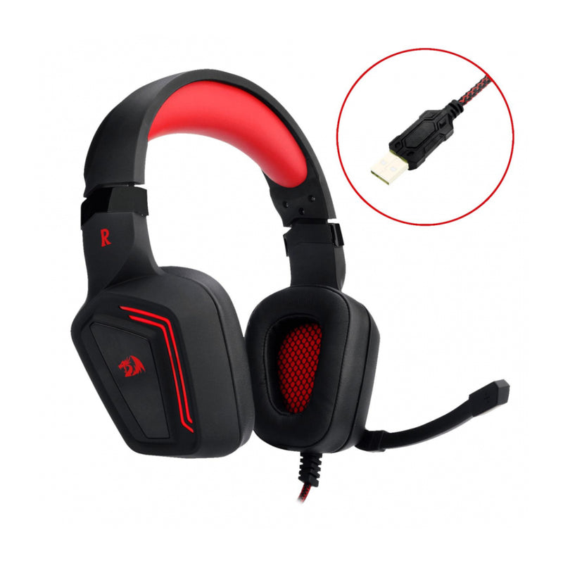 Redragon H310 MUSES Wired Gaming Headset, 7.1 Surround-Sound Pro-Gamer Headphone - Black/Red