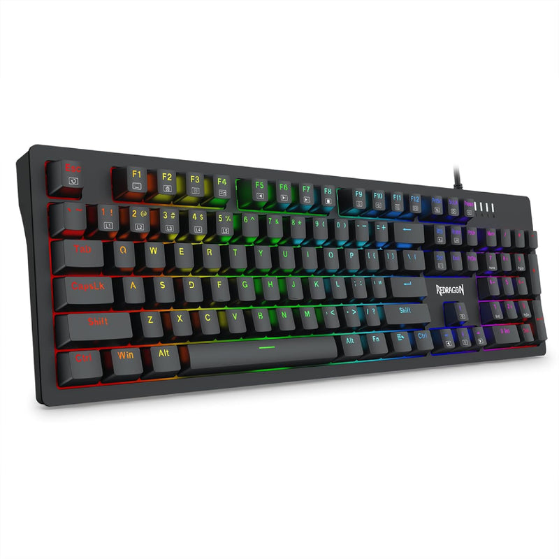 Redragon Singed K679-RGB Wired Full Size Gaming Mechanical Keyboard, Blue Switches, Hot-Swappable, N-key Rollover, 104 Keys - Black