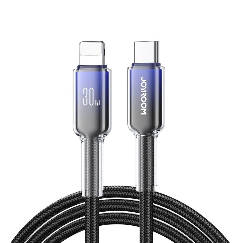 Joyroom Crystal Clear Series Fast Charging Data Cable, USB-C to Lightning Cable, 30W, 1.2m - S-A42 - Black