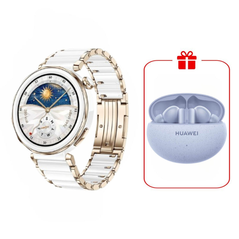 Huawei Watch GT 5 Pro 42mm Advanced fitness tracking with accurate heart rate and GPS - JNA-B29 - White Ceramic + Huawei Freebuds 5i Gift🎁