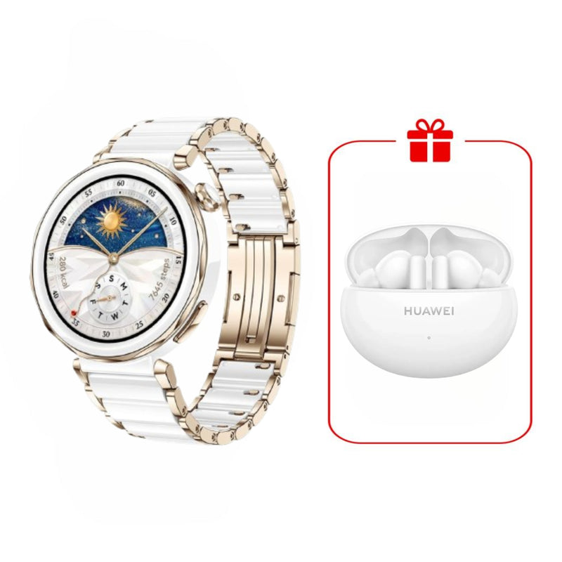 Huawei Watch GT 5 Pro 42mm Advanced fitness tracking with accurate heart rate and GPS - JNA-B29 - White Ceramic + Huawei Freebuds 5i Gift🎁