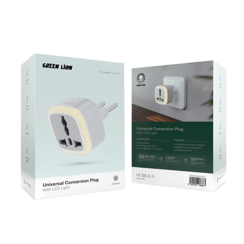 Green Lion Universal Conversion Plug with LED light - White