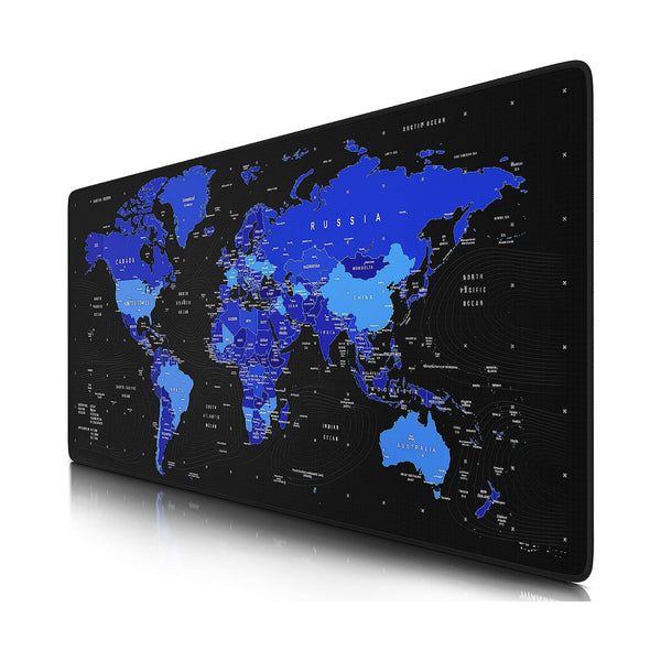 World Map Gaming Mouse Pad  70 X 30 cm – Anti Slip Base, Easy to Clean, Locking Edge - Blue