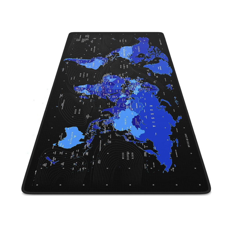 World Map Gaming Mouse Pad  70 X 30 cm – Anti Slip Base, Easy to Clean, Locking Edge - Blue