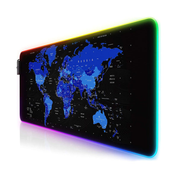 World Map RGB Gaming Mouse Pad XL Rubber USB Wired for Mouse And Keyboard - 80*30 cm - Blue