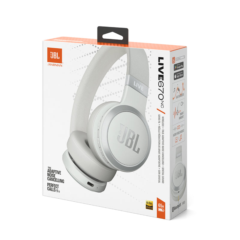 JBL Live 670NC Wireless On-Ear Headphones With True Adaptive Noise Cancelling - White