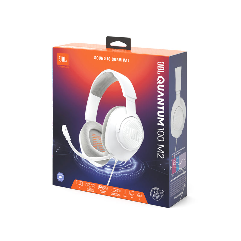 JBL Quantum 100 M2 Over Ear Gaming Headset with Microphone - White