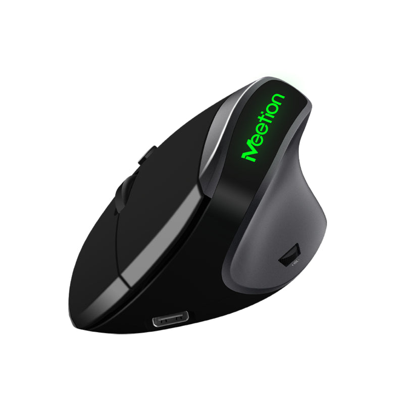 Meetion R390 Ergonomic Wireless Vertical Rechargeable Mouse Red light LED Sensor Type-C charging port - Black