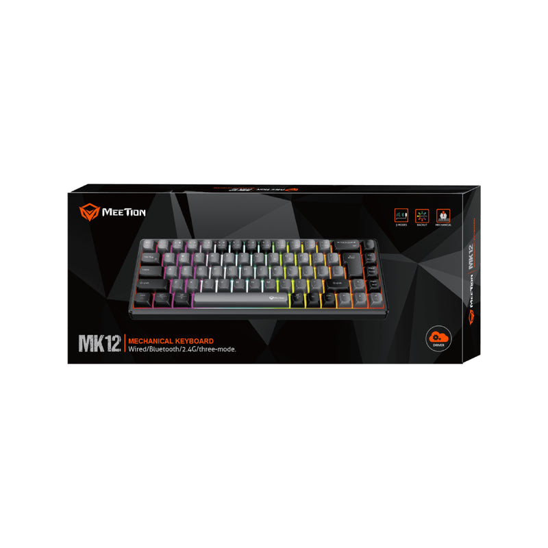 Meetion MK12 Wireless/Wired Mechanical Keyboard 65%Triple-Mode RGB Full Key Hot-Swap (Arabic & English) - Elegant Black