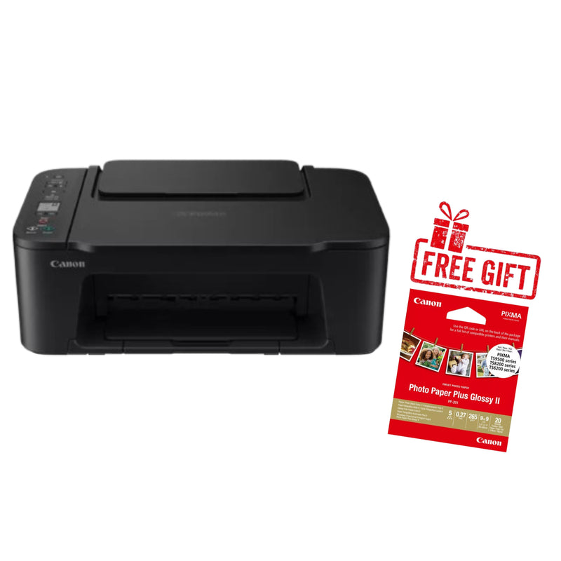 Canon PIXMA TS3640 Wireless Color All-in-One Inkjet Photo Printer, Print, Copy & Scan - Black + Canon Photo Paper Plus Glossy II PP-201 Gift 🎁