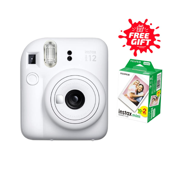 FujiFilm Instax Mini 12 Instant Camera - Clay White +Fujifilm Instax Mini Film 2-Pack (20 Sheets) Gift 🎁