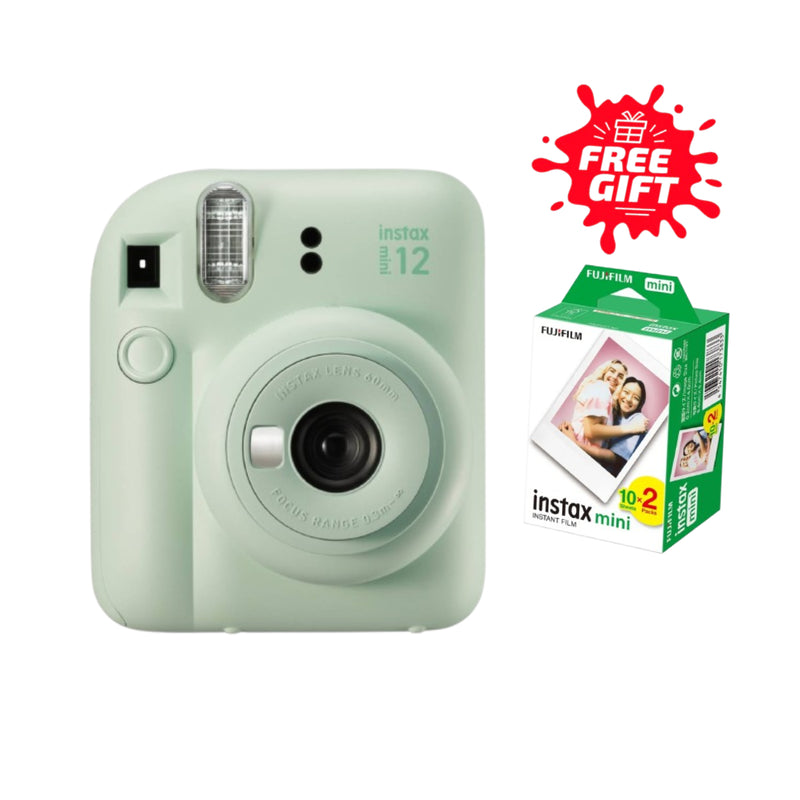 FujiFilm Instax Mini 12 Instant Camera - Mint Green + Fujifilm Instax Mini Film 2-Pack (20 Sheets) Gift 🎁