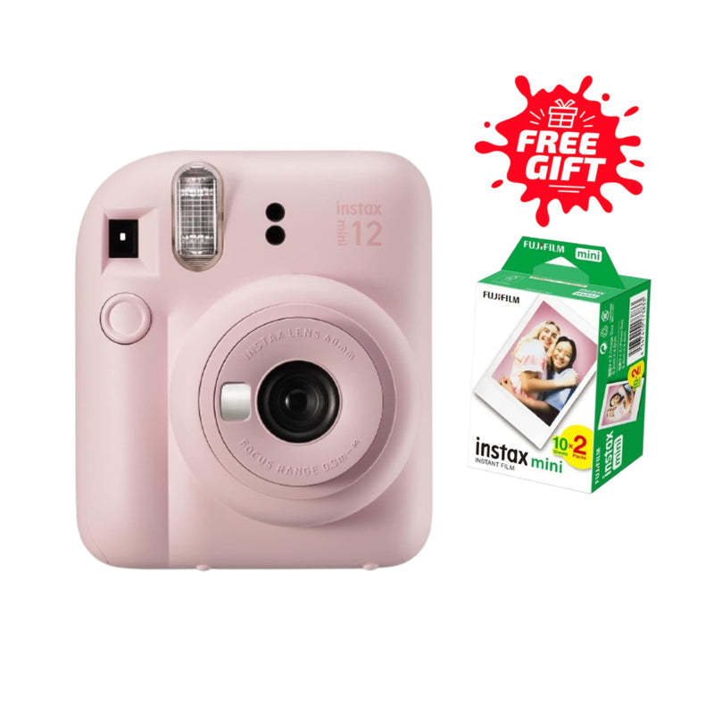 FujiFilm Instax Mini 12 Instant Camera - Blossom-pink + Fujifilm Instax Mini Film 2-Pack (20 Sheets) Gift 🎁