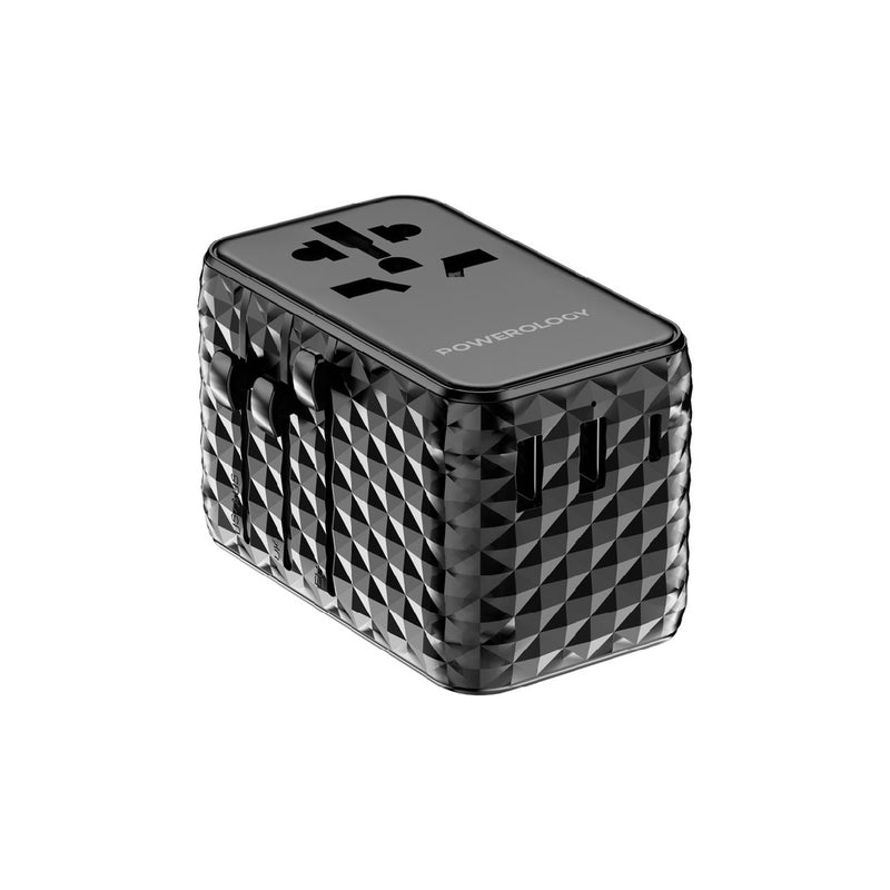 Powerology GaN 20W PD Universal Adapter Retractable, Simultaneous Charging - Black