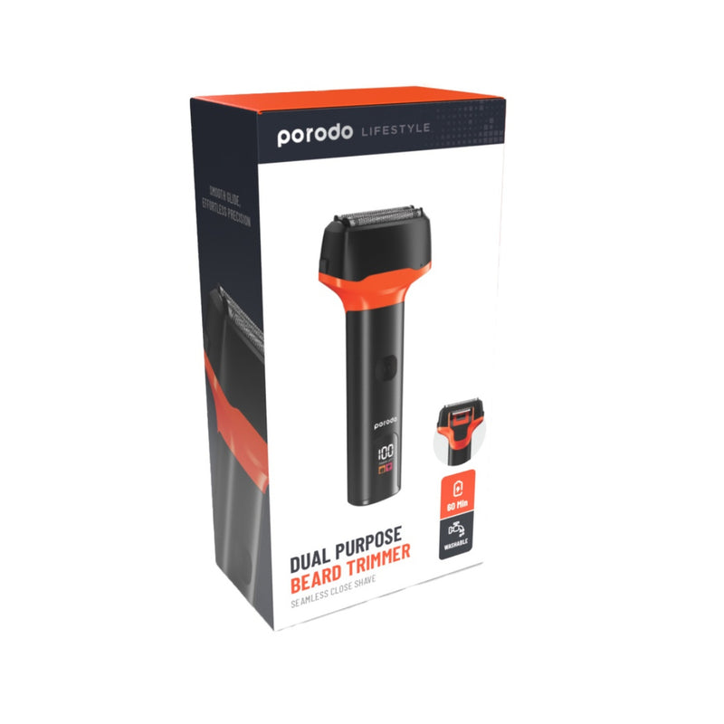 Porodo Lifestyle Dual Purpose Beard Trimmer Seamless, Digital Display, 60Min Working Time, IPX5 Water Resistant - Black