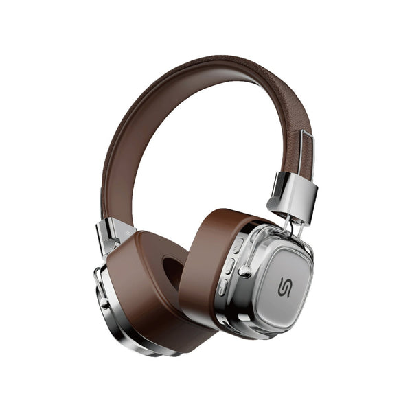 Porodo Soundtec Vintage Wireless ENC Headphone 350mAh, BT V5.3 EDR, 13H Playtime, 200H Standby Time, Micro SD Slot, Skin-Friendly & Lightweight, for Gym, Running, Work - Brown/Silver