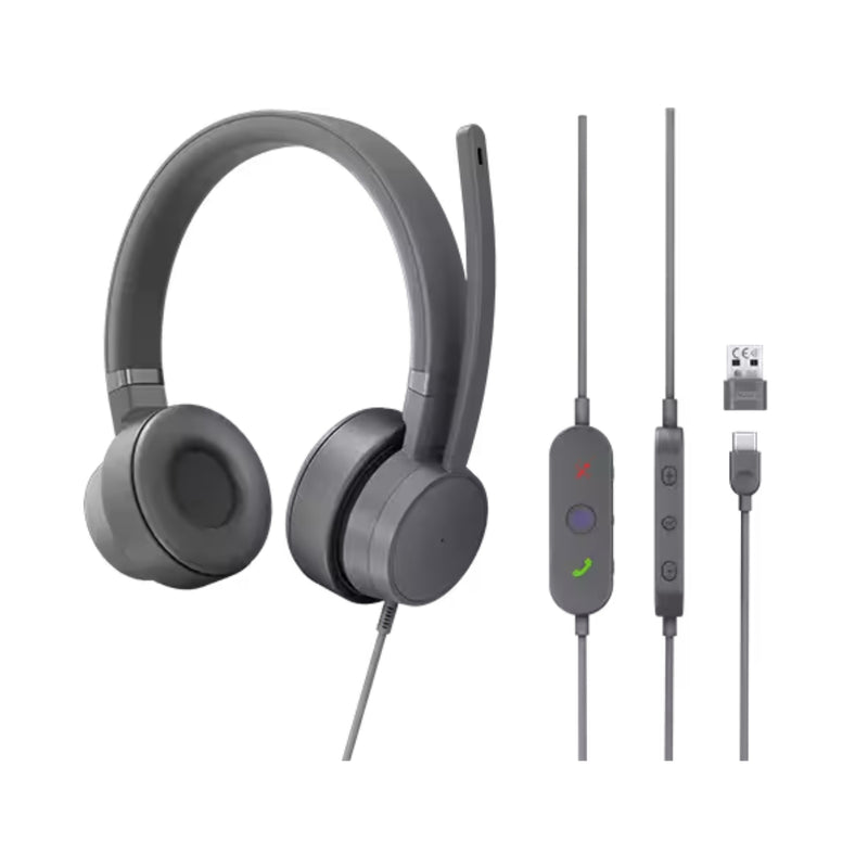 Lenovo Go Wired ANC Headset High-Quality Audio Drivers, Active & Environmental Noise Cancellation (ANC & ENC) - GXD1C99243 - Grey