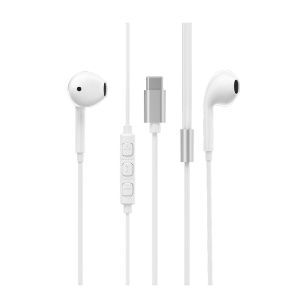 Powerology Type-C Connector Stereo Earphone 1.2M 4Ft HD Sound - White