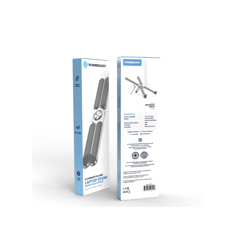 Powerology Aluminium Alloy Laptop Stand Foldable - Silver