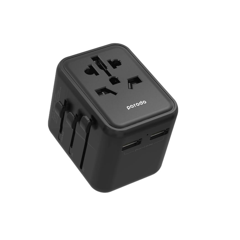 Porodo Dual USB-A Universal Travel Adapter 2.4- Black