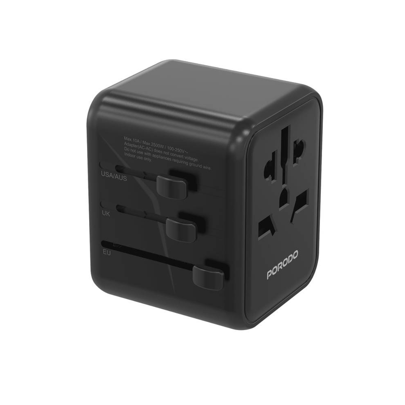 Porodo Dual USB-A Universal Travel Adapter 2.4- Black