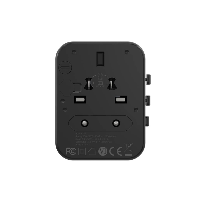 Porodo Dual USB-A Universal Travel Adapter 2.4- Black