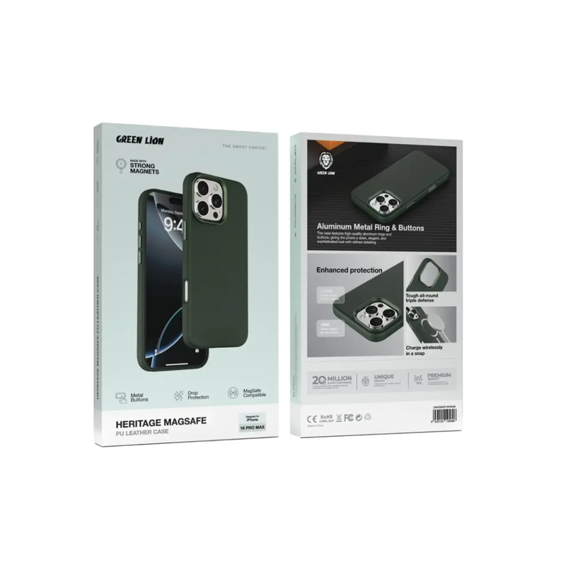 Green Lion Heritge Magsafe PU Leather Case iphone 16 Pro Max -Green