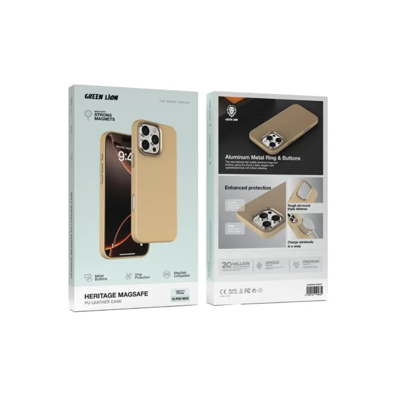 Green Lion Heritage MagSafe PU Leather Case iphone 16 Pro-Gold