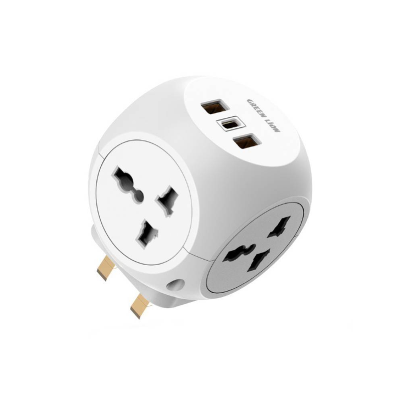  Green Lion Multi Port Travel Adapter.with 2 USB-A ports and 1 Type-C port 3250W - White