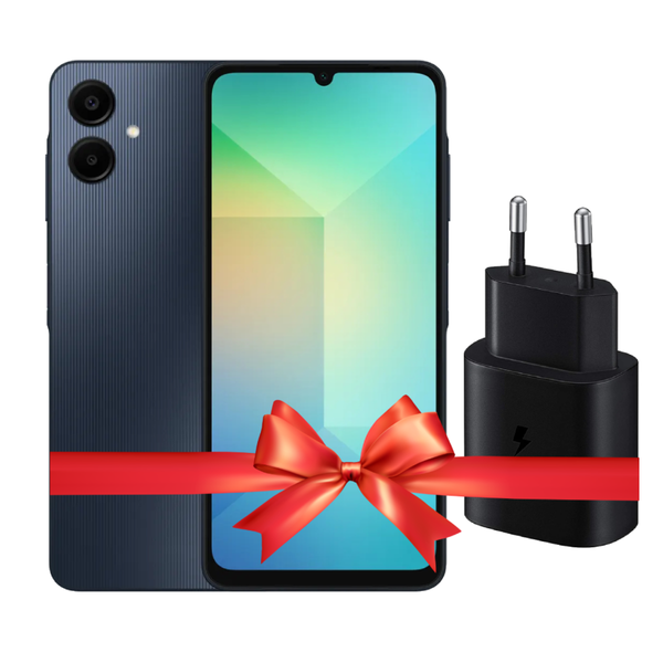 Samsung Galaxy A06 Dual SIM Mobile, 128GB Internal Memory, 6GB RAM, 4G LTE - Black + Samsung 25W Adapter Gift🎁