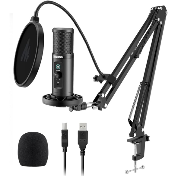 Maono Monitorable USB Condenser Microphone Set BooM ARM Bundle - AU-PM422 - Black