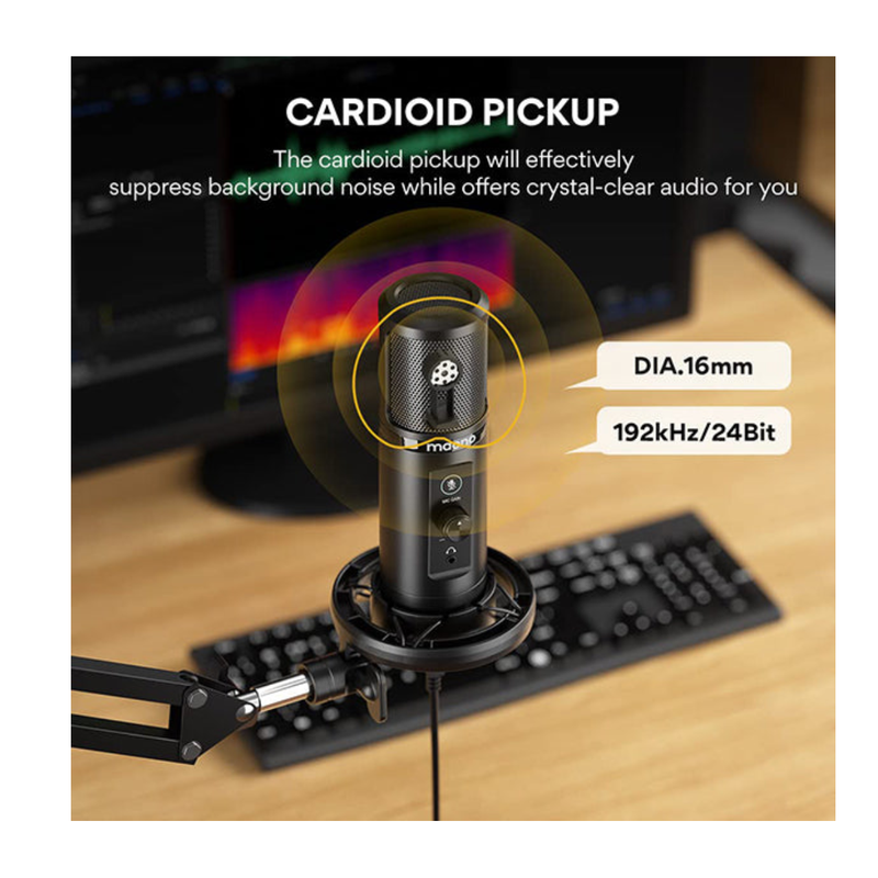 Maono Monitorable USB Condenser Microphone Set BooM ARM Bundle - AU-PM422 - Black