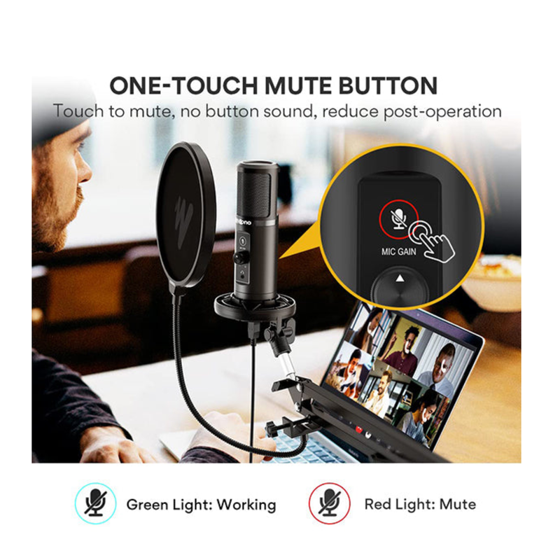 Maono Monitorable USB Condenser Microphone Set BooM ARM Bundle - AU-PM422 - Black