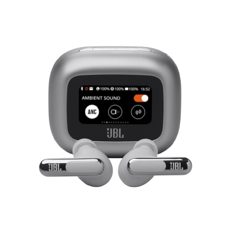 JBL Live BEAM3 True wireless noise-cancelling earbuds with stick-closed design and Smart Charging Case - Silver