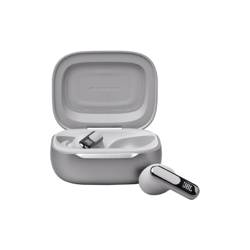 JBL Live BEAM3 True wireless noise-cancelling earbuds with stick-closed design and Smart Charging Case - Silver