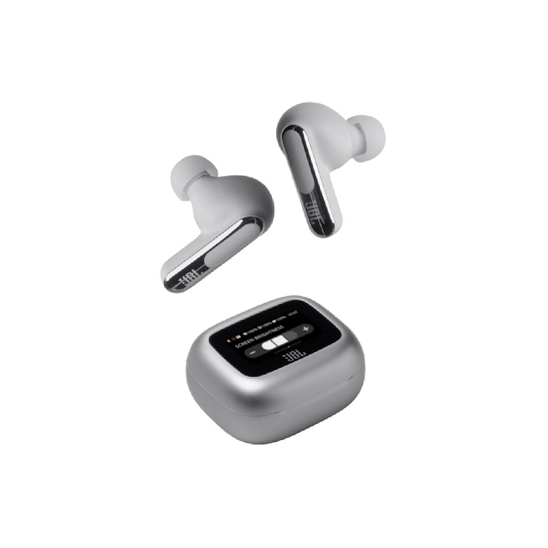 JBL Live BEAM3 True wireless noise-cancelling earbuds with stick-closed design and Smart Charging Case - Silver